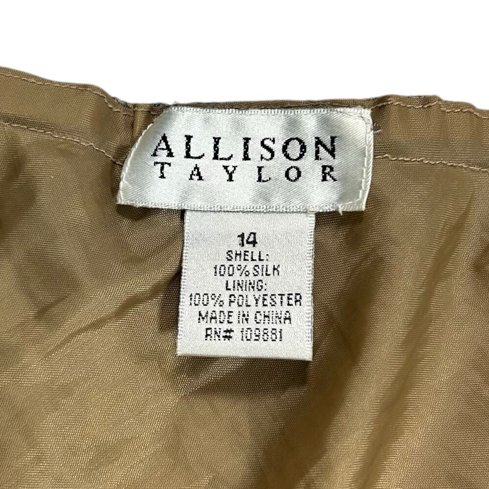VTG ALLISON TAYLOR Womens Sz 14 A-line Slip Skirt Nude Neutral Lace Print Midi - Picture 7 of 8